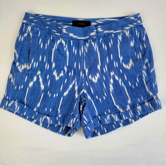 JCrew Cotton Shorts in White Blue Pattern with front zipper - Size 00 - Picture 2 of 6